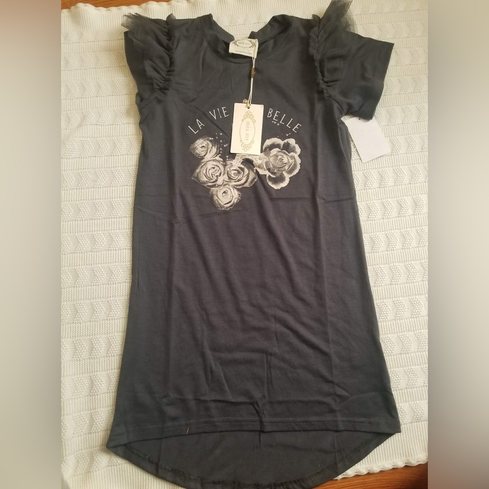 Joyfolie Mia Joy Charcoal Dress with Floral Accents